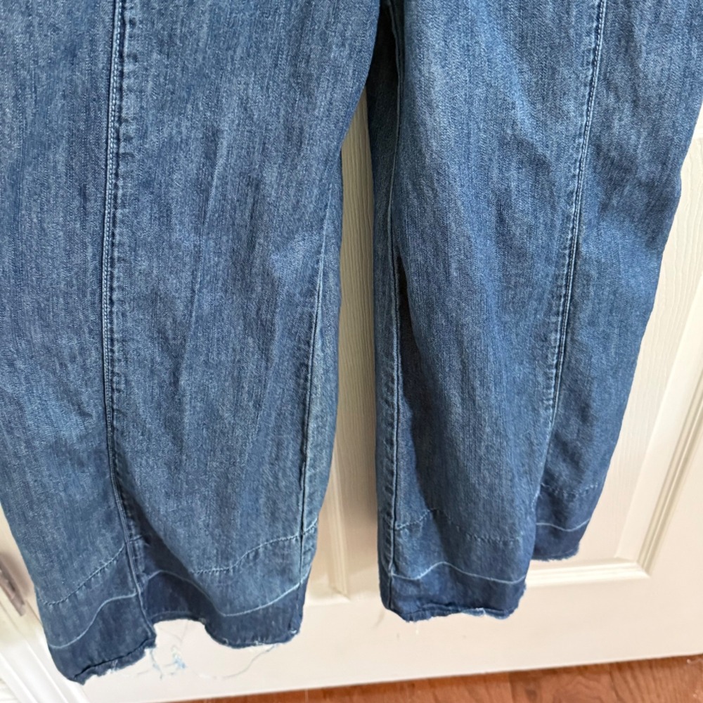 Pilcro Wide Leg Denim Overalls Womens 2 Blue Crop Jumpsuit Boho Festival Cottage - Picture 4 of 12